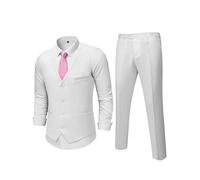 MrSure Ensemble 2 pièces pour homme, gilet et pantalon décontracté avec cravate pour bal, mariage, retour à la maison, blanc, Taille 3XL
