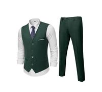 MrSure Ensemble 2 pièces pour homme, gilet et pantalon décontracté avec cravate pour bal, mariage, retour à la maison, vert foncé, XX-Large