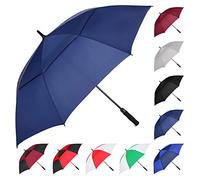 MRTLLOA Parapluie de golf à ouverture automatique, extra large, surdimensionné, à double auvent ventilé, coupe-vent, imperméable, bâton de pluie, pour homme et femme (bleu marine/157,5 cm)