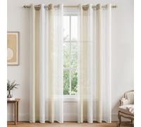 MRTREES 2 Pièces de Rideaux Voilage Blanc et Beige 140x225 cm Fils Teints Rayé à Oeillets Rideau Tamisant Grande Hauteur Élégant pour Porte-Fenêtre Décoration de Salon Chambre Baie Vitrée