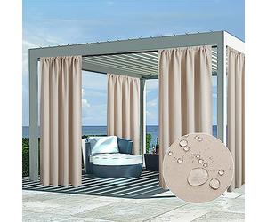 MRTREES Rideau pour Pergola Extérieur Impermeable - Rideaux Occultant Thermiques Anti Chaleur Anti UV Passe Tringle pour Kiosque de Jardin Terrasse Baraque de Plage,140×225 CM, Beige, Lot de 2