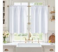 MRTREES Rideau Voilage Blanc Court Lin Brise Bise Cuisine sous Évier Meuble Bas Placard 60x90 cm, Rideaux Voilage Semi-Transparent Passe Tringle pour Petite Fenetre, 2 Pièces