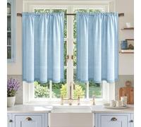 MRTREES Rideau Voilage Bleu Court Lin Brise Bise Cuisine sous Évier Meuble Bas Placard 60x120 cm, Rideaux Voilage Semi-Transparent Passe Tringle pour Petite Fenetre, 2 Pièces