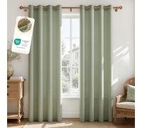 MRTREES Rideau Voilage Lin Naturel Semi-Transparent, Lot de 2, 140x225 cm | Rideaux Voilages Intérieurs Boheme Vert Sauge à Oeillets, pour Fenetre Salon Moderne Chambre Adulte Baie Vitrée, OEKO-TEX