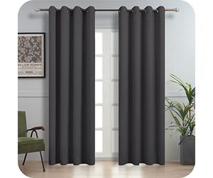 MRTREES Rideaux 100% Occultant - Rideau Chambre Enfant en Tissue Epaissi Anti-Lumière Opacité Absolue Rideau Phonique Anti Bruit, Gris Foncé, 140x225cm(L×H), 2Pcs