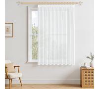 MRTREES Rideaux avec Bande Fronce 160 cm de Long, Rideaux avec Bande Fronce, Blanc, pour Rail, Lot de 1 Rideau Semi-Transparent, 200 cm de Large