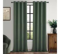 MRTREES Rideaux Occultants Thermiques Isolants Anti Froid et Chaleur Anti Bruit pour Fenetre Chambre Adulte Salon Lot de 2 Rideau Opaque Occultant Lin à Oeillets, 140x260 CM, Vert Olive