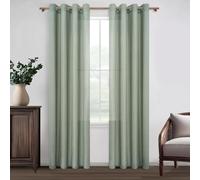 MRTREES Rideaux Voilage Fenetre Vert Sauge 140x225cm Effet Lin Semi-Transparent Rideaux Voilages et Draperies Intérieurs à Oeillets Rideau Voile pour Salon Chambre Adulte Baie Vitrée, 2 Pièces