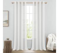 MRTREES Rideaux Voilage Grande Hauteur 140x260cm Rideau Salon Blanc Effet Lin Semi-Transparent à Oeillets Lot de 2 Panneaux de Rideaux Voilages Intérieurs Décoratif Porte Fenetre Cuisine Chambre