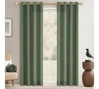 MRTREES Rideaux Voilage Lin Naturel Semi-Translucides Rideau Voile Salon Élégant à Oeillets pour Chambre Salle à Manger Baie Vitrée Voilage Porte Fenetre, 140x200 CM, Lot de 2, Vert Olive