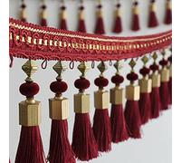 MRVAKDYDI Bordure en Dentelle avec Pompons, Rideau en Polyester perlé à Franges et Pompons Multicolores, 1 mètre(Red)
