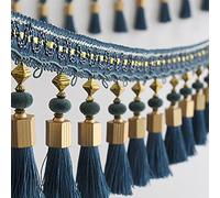 MRVAKDYDI Bordure en Dentelle avec Pompons, Rideau en Polyester perlé à Franges et Pompons Multicolores, 1 mètre(Treasure Blue)