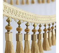 MRVAKDYDI Bordure en Dentelle avec Pompons, Rideau en Polyester perlé à Franges et Pompons Multicolores, 1 mètre(Gold)
