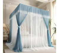 MRVAKDYDI Moustiquaire pour lit Double, Moustiquaire 4 poteaux d'angle avec Cadre 3 Ouvertures for lit Multicolore Plusieurs Tailles 2 pièces(Blue,150x200cm)