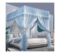 MRVAKDYDI Moustiquaire pour lit Double, Moustiquaire auvent Rideau au Sol à Trois Portes avec Bordure en Dentelle Multicolore Plusieurs Tailles(Blue,W 78.7" x L 70.9" (1 Panels))