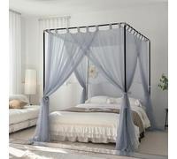 MRVAKDYDI Moustiquaire pour lit Double, Moustiquaire de lit avec Support métallique, auvent en Dentelle, 3 Ouvertures, Multicolore, Plusieurs Tailles(Blue,150x200cm)