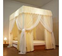 MRVAKDYDI Moustiquaire pour lit Double, Rideau à baldaquin de lit à 4 poteaux d'angle avec 3 Ouvertures et Filet, Multicolore, Plusieurs Tailles(Yellow a,2 x 2.2m)