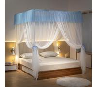 MRVAKDYDI Moustiquaire pour lit Double, Rideaux de lit avec moustiquaire à baldaquin, avec Support métallique, 3 Ouvertures, Multicolores, Plusieurs Tailles(Blue,180x200cm)