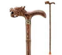 MRVAKDYDI poignée brûlée à la Main, Canne de Marche en Bois avec poignée en Forme de tête de Dragon for Seniors, Unisexe, 36 po et 27,5 po(Single Feet Base,92cm/36)