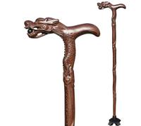 MRVAKDYDI poignée brûlée à la Main, Canne de Marche en Bois for Hommes et Femmes avec poignée sculptée en Forme de tête de Dragon 36 po 27,5 po(Quad Base,70cm/27.5")