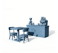 MRY-SFW 1/120 Ensemble de scène de café imprimé en 3D, comptoir, chaise de table et accessoires de diorama miniatures