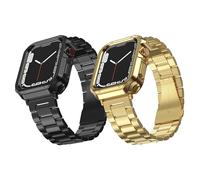 MRYUESG Conçu pour Apple Watch Series 9, 8, 7, 6, 5, 4, 3, 2, 1, SE, chaîne métallique en acier inoxydable avec coque en TPU, bracelet à maillons de montre intelligente 45 mm, 44 mm, 42 mm, 41 mm, 40