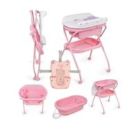MS BabyWorld Bubble + Réducteur - Baignoire ergonomique pour bébé avec pieds et matelas à langer imperméable et rembourré | Fermeture compacte, organiseur, 4 roulettes avec freins (Rose/Rose)