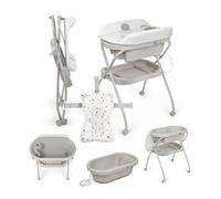 MS BabyWorld Bubble + Réducteur - Baignoire ergonomique pour bébé avec pieds et matelas à langer imperméable et rembourré | Fermeture compacte, organiseur, 4 roulettes avec freins (Gris/Blanc)