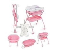 MS BabyWorld Bubble + Réducteur - Baignoire ergonomique pour bébé avec pieds et matelas à langer imperméable et rembourré | Fermeture compacte, organiseur, 4 roulettes avec freins (Rose/Blanc)