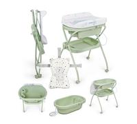 MS BabyWorld Bubble + Réducteur - Baignoire ergonomique pour bébé avec pieds et matelas à langer imperméable et rembourré | Fermeture compacte, organiseur, 4 roulettes avec freins (Vert/Blanc)