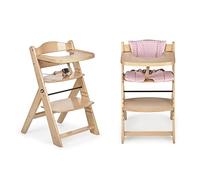 Ms BabyWorld - Chaise Haute Full en bois | Évolutive | Réglable en hauteur | Repose-pieds | Plateau Amovible | Convertible et Sécurisée | Harnais à 5 Points | Style Nordique (Bois/Rosa)