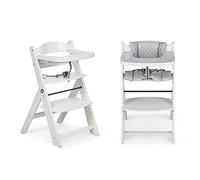 Ms BabyWorld - Chaise Haute Full en bois | Évolutive | Réglable en hauteur | Repose-pieds | Plateau Amovible | Convertible et Sécurisée | Harnais à 5 Points | Style Nordique