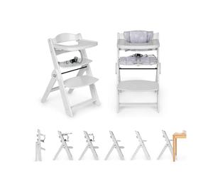 Ms BabyWorld Chaise haute pliante en bois, entièrement pliable, évolutive, chaise haute, ergonomique, réglable, sûre, blanc/gris