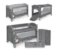 ms BabyWorld - Ennis - Lit bébé, Aire de Jeux et Berceau Classique 3 en 1 - Pliable - 2 hauteurs - Bonne Circulation de l'air - Entrée latérale - roulettes avec Frein - Valise Incluse