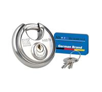 MS Beschläge Cadenas discus en acier inoxydable 70 mm | Cadenas à anse robuste en acier inoxydable avec protection anti-pincement | Fermeture identique ou différente | Serrure de sécurité avec 2 clés