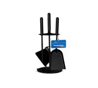 MS Beschläge Serviteur de cheminée noir 4 pièces moderne et peu encombrant - Ustensile de cheminée revêtu par pulvérisation avec support et câble de cheminée, ensemble de couverts de poêle au look