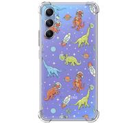 ms móvil shop Movilshop Coque Antichoc pour Samsung Galaxy A35 5G Space [Dinosaures de l'espace] Coins renforcés Silicone 1,5 mm d'épaisseur Flexible Transparent Bumper TPU Gel