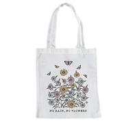 ms móvil shop Sac en tissu blanc avec poignées longues 33 x 36 cm No rain, pas de fleurs | Tote Bag Botanique, blanc