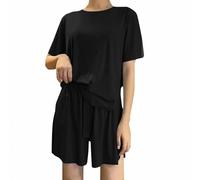 Ms. Short à manches courtes de couleur unie Ensemble de pyjama pour femme en soie glacée Peut être porté à l'extérieur du col rond Trois costume ample Mode Loisirs Vêtements à la maison Pantalon de