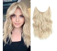 Ms TAj Blonde Halo Hair Extensions 12 pouces with Adjustable Size Removable Clips Synthetic Short Secret Invisible Hair Extension One Piece Curly Hair Pieces for Women…