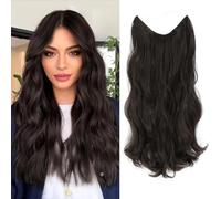 Ms TAj Extensions de cheveux marron foncé Halo de 50,8 cm avec clips amovibles de taille réglable invisible et secrète en une pièce de cheveux synthétiques bouclés pour femme