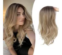 Ms Taj Extensions de cheveux pour femme - 45 cm - Brun ombré avec mèches blondes - Cheveux ondulés décontractés pour cheveux fins - Perte de cheveux synthétiques - Volume extra - Changement de
