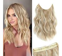 Ms TAj Halo Hair Extensions 12 pouces Sandy Blonde with Adjustable Size Removable Clips Short Synthetic Invisible Halo Hair Extension One Piece Curly Hair Pieces for Women