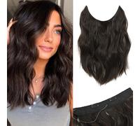 Ms Taj Halo Hair Extensions Natual Dark Brown with Adjustable Size Removable Clips Invisible Secret Hair Extension 12 pouces One Piece SyntheticHair Pieces for Women