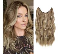 Ms Taj Light Brown with Blonde Hair Extensions with Adjustable Size Removable Clips Synthetic 12 pouces Invisible Hair Extension One Piece Curly Hair Pieces for Women
