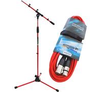 MS106 RD rouge Support pour Microphone avec perche + Câble XLR 6 m Rouge
