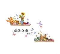 MS3020-YL Stickers muraux en PVC mat pour maison et restaurant Motif ustensiles de cuisine Imperméable et amovible Convient pour la décoration de murs et portes lisses