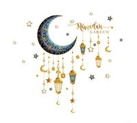 Ms4239 Stickers muraux décoratifs Motif lune et étoile pour fête du Ramadan et de l'Aïd al Fitr