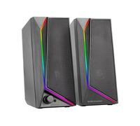 Mars Gaming MS72, Haut-Parleurs Gaming 15W, ÉClairage RGB Flow, 2 Drivers Actifs, Chipset DSP, Connexion Plug&Play USB et Jack 3.5mm, Molette Contrôle du Volume et Port Audio pour Casque, Noir