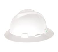 MSA V-Gard 454733 Casque rigide à large bord avec suspension Staz-on Pinlock | Coque en polyéthylène, protection supérieure contre les chocs, sangles de couronne auto-réglables - Taille standard en blanc - Nom de l'article